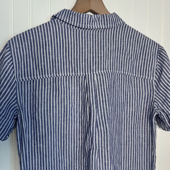 Tahari 100% Linen Blue & White Short Sleeve Button Down Shirt Dress Size Medium - Picture 7 of 11